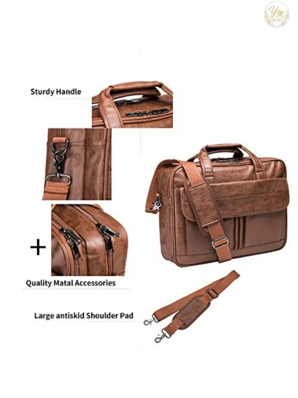 Handmade PU Leather Laptop Messenger Bag Water Resistant 17.3 Inch Business